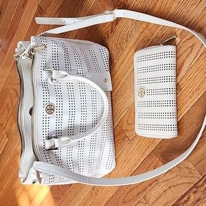 Tory Burch satchel and wallet.